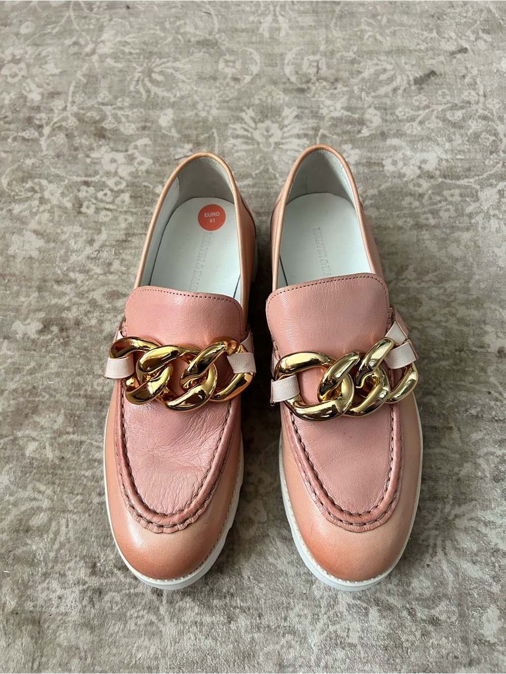 Melvin and Hamilton Pink Leather Chain-Detail Women’s Loafers